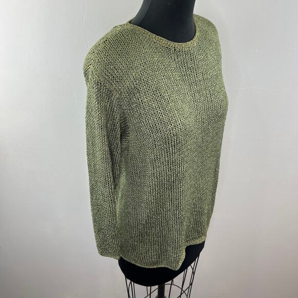 Vintage Ann McKenna Green Crochet Sweater Back Button Crew Long Sleeve Pullover - Picture 4 of 7